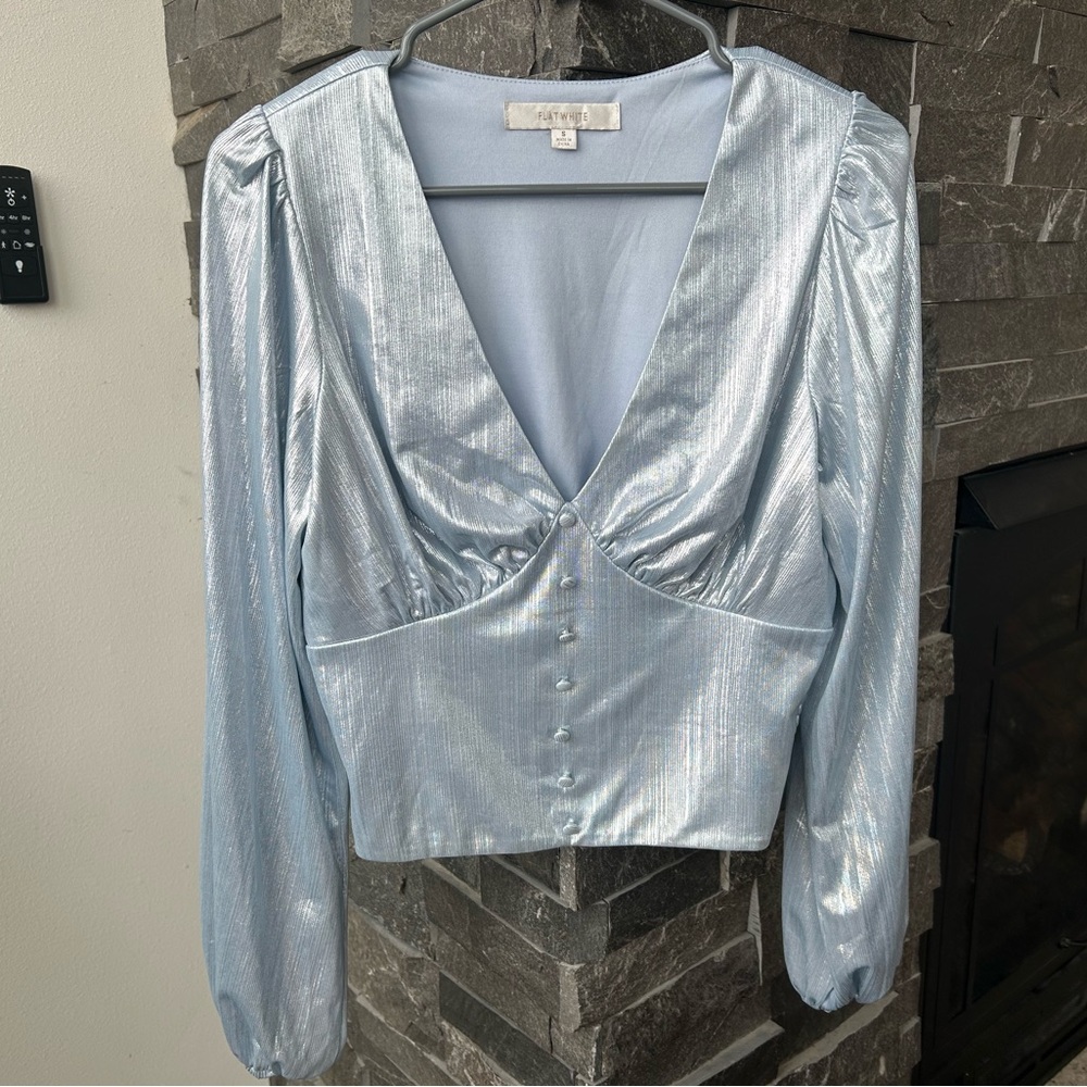 Anthropologie Flat White - Metallic Blue Shimmer Blouse